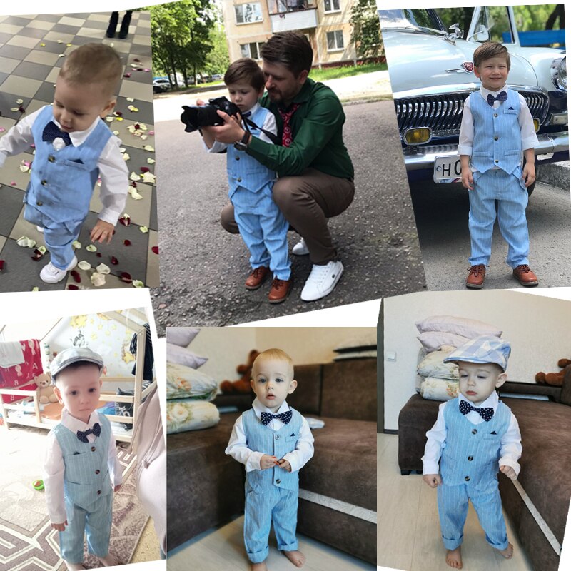 Kid Boy Formal Birthday Outfit Suit Toddler Gentleman Wedding Striped Vest Shirt 1-6 Years Baby Pants Boys Ceremony Outerwear Kid Boy Formal Birthday Outfit Suit Toddler Gentleman Wedding Striped Vest Shirt 1-6 Years Baby Pants Boys Ceremony Outerwear
