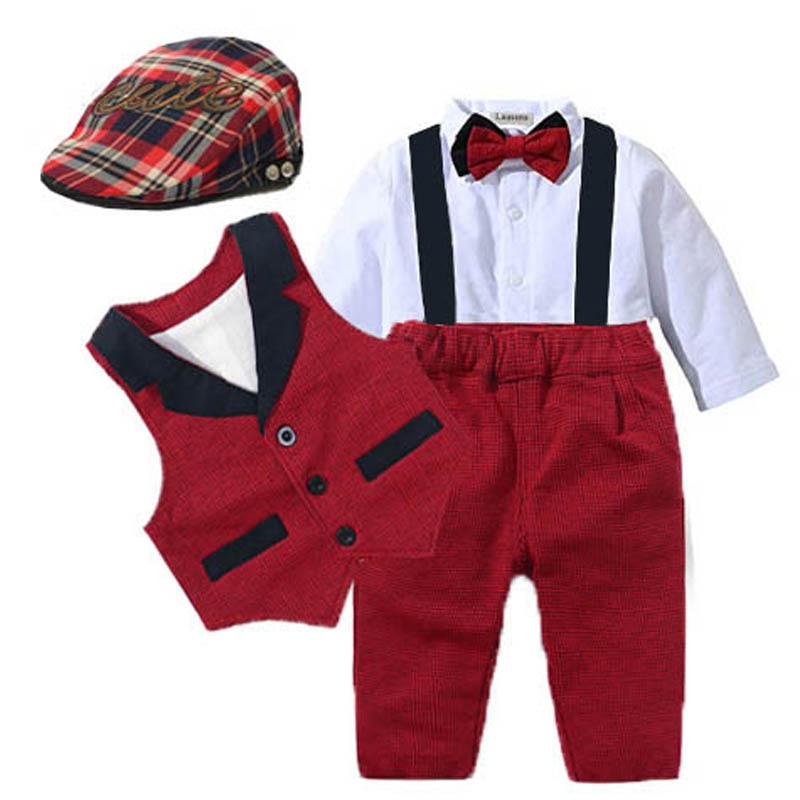 Baby Suits Newborn Boy Clothes Romper + Vest + Hat Formal Clothing Outfit Party Bow Tie Children Toddler Birthday Dress 0- 24 M Baby Suits Newborn Boy Clothes Romper + Vest + Hat Formal Clothing Outfit Party Bow Tie Children Toddler Birthday Dress 0- 24 M