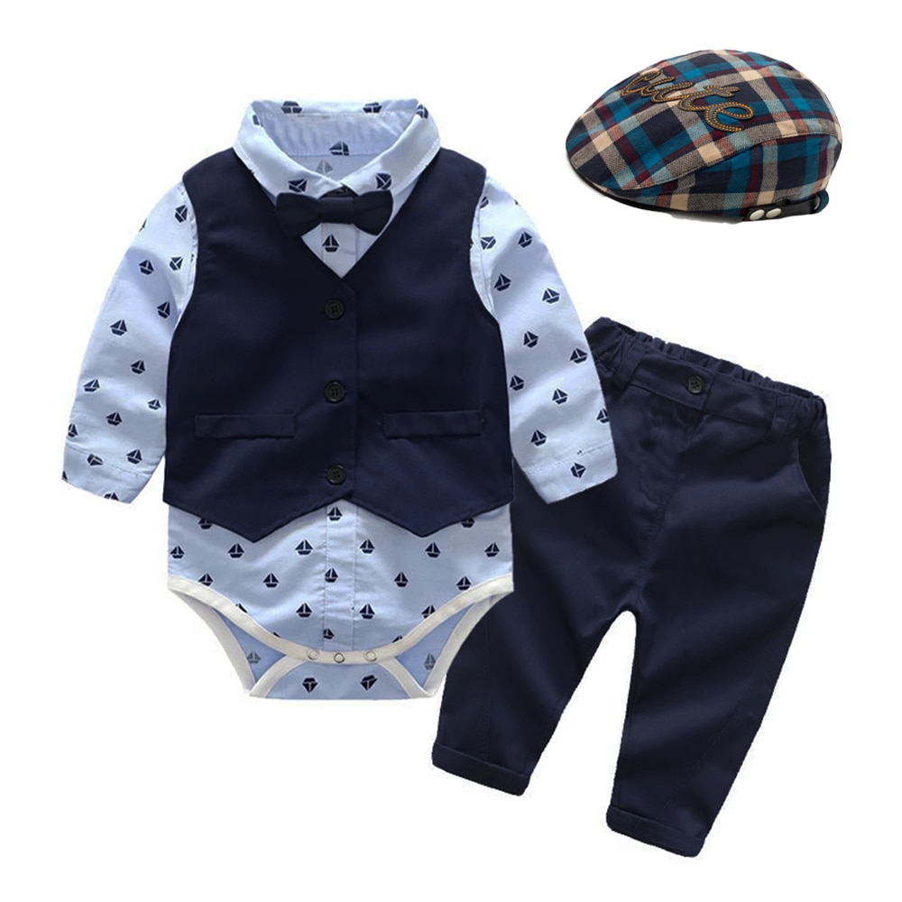 Baby Suits Newborn Boy Clothes Romper + Vest + Hat Formal Clothing Outfit Party Bow Tie Children Toddler Birthday Dress 0- 24 M Baby Suits Newborn Boy Clothes Romper + Vest + Hat Formal Clothing Outfit Party Bow Tie Children Toddler Birthday Dress 0- 24 M