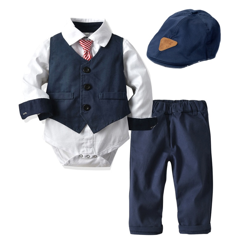 Baby Suits Newborn Boy Clothes Romper + Vest + Hat Formal Clothing Outfit Party Bow Tie Children Toddler Birthday Dress 0- 24 M Baby Suits Newborn Boy Clothes Romper + Vest + Hat Formal Clothing Outfit Party Bow Tie Children Toddler Birthday Dress 0- 24 M