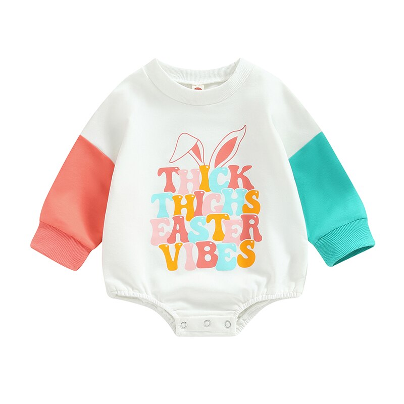 Lovely Autumn Newborn Baby Boys Girls Easter Rompers Clothes Coloful Letter Print Patchwork Long Sleeve Sweatshirts Jumpsuits