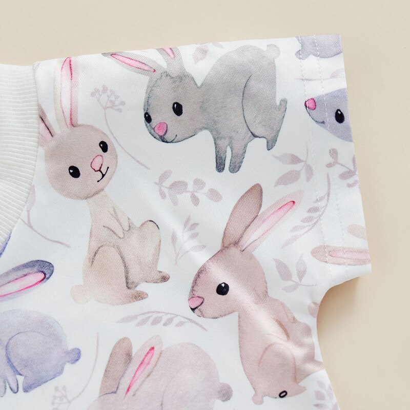 Fashion Summer Toddler Newborn Baby Boys Girls Easter Clothes Outffits Rabbit Print Short Sleeve Bodysuits+Shorts Tracksuits