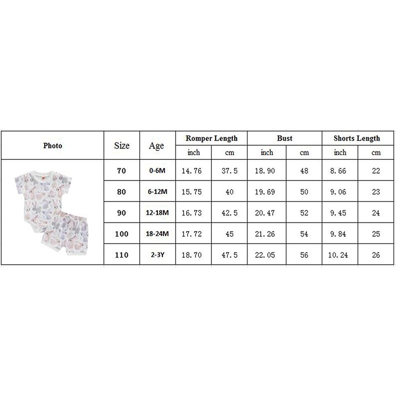 Fashion Summer Toddler Newborn Baby Boys Girls Easter Clothes Outffits Rabbit Print Short Sleeve Bodysuits+Shorts Tracksuits
