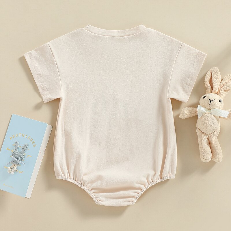 Lovely Summer Newborn Baby Boys Girls Easter Rompers Clothes 0-18M Letter Print Short Sleeve O-neck Bodysuits Jumpsuits Overalls