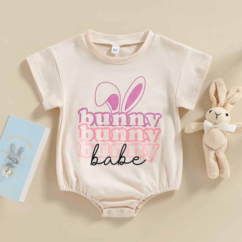 Lovely Summer Newborn Baby Boys Girls Easter Rompers Clothes 0-18M Letter Print Short Sleeve O-neck Bodysuits Jumpsuits Overalls