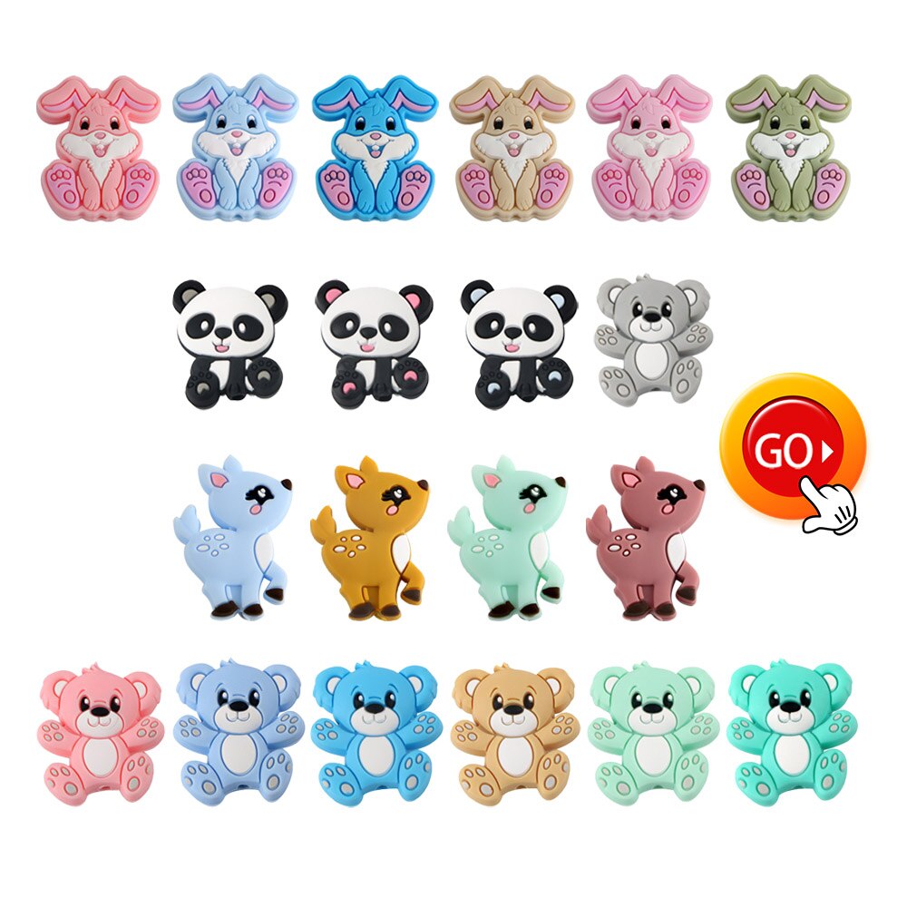 Silicone Teether Cartoon Animals Rainbow Train 1pc Food Grade Silicone Pendants DIY Pacifier Chain Accessories Baby Molar Toys