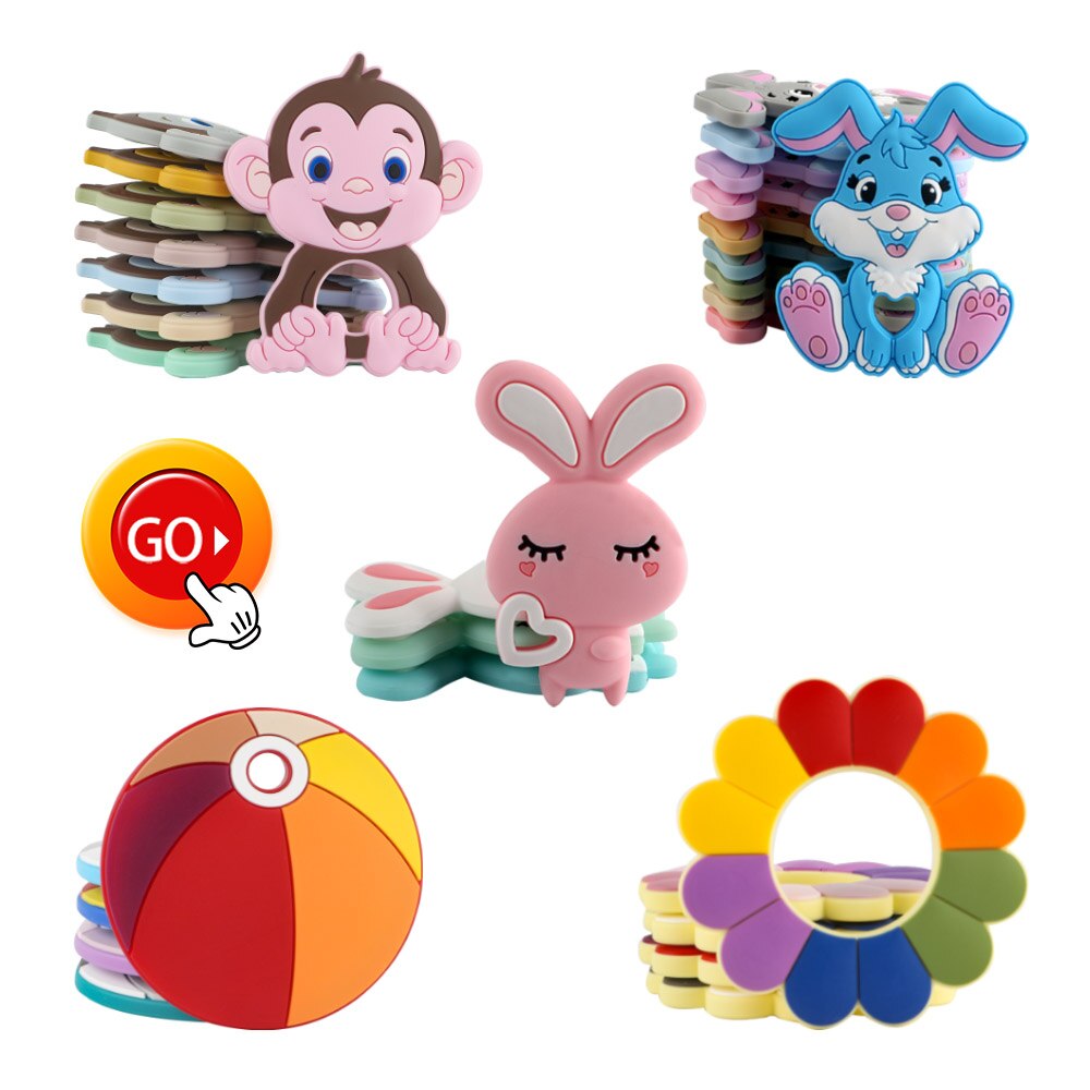 Silicone Teether Cartoon Animals Rainbow Train 1pc Food Grade Silicone Pendants DIY Pacifier Chain Accessories Baby Molar Toys