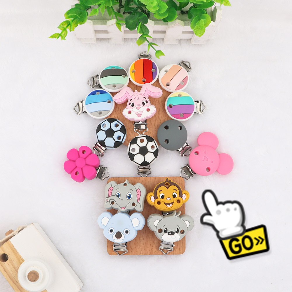 Silicone Teether Cartoon Animals Rainbow Train 1pc Food Grade Silicone Pendants DIY Pacifier Chain Accessories Baby Molar Toys