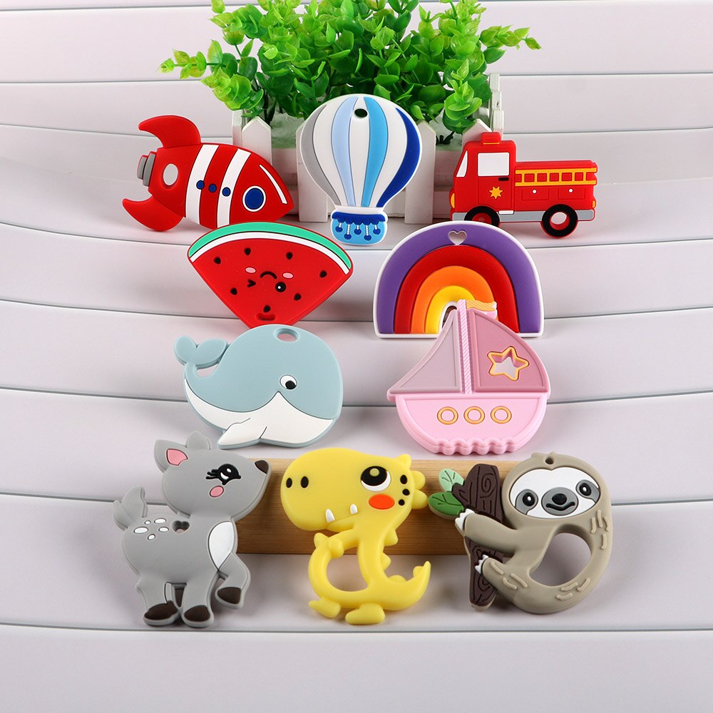 Silicone Teether Cartoon Animals Rainbow Train 1pc Food Grade Silicone Pendants DIY Pacifier Chain Accessories Baby Molar Toys Silicone Teether Cartoon Animals Rainbow Train 1pc Food Grade Silicone Pendants DIY Pacifier Chain Accessories Baby Molar Toys