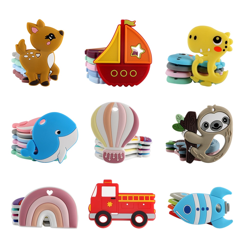Silicone Teether Cartoon Animals Rainbow Train 1pc Food Grade Silicone Pendants DIY Pacifier Chain Accessories Baby Molar Toys Silicone Teether Cartoon Animals Rainbow Train 1pc Food Grade Silicone Pendants DIY Pacifier Chain Accessories Baby Molar Toys