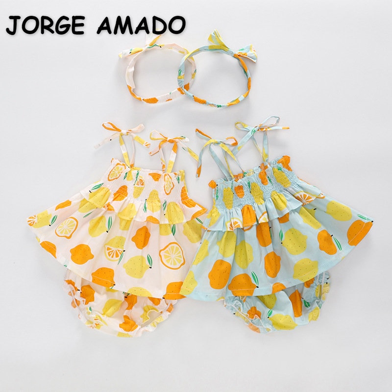 New Summer Baby Girl Sets Sleeveless Fruit Print Blue Lemon Vest+PP Shorts+Headwear Newborn Clothing E9003 New Summer Baby Girl Sets Sleeveless Fruit Print Blue Lemon Vest+PP Shorts+Headwear Newborn Clothing E9003