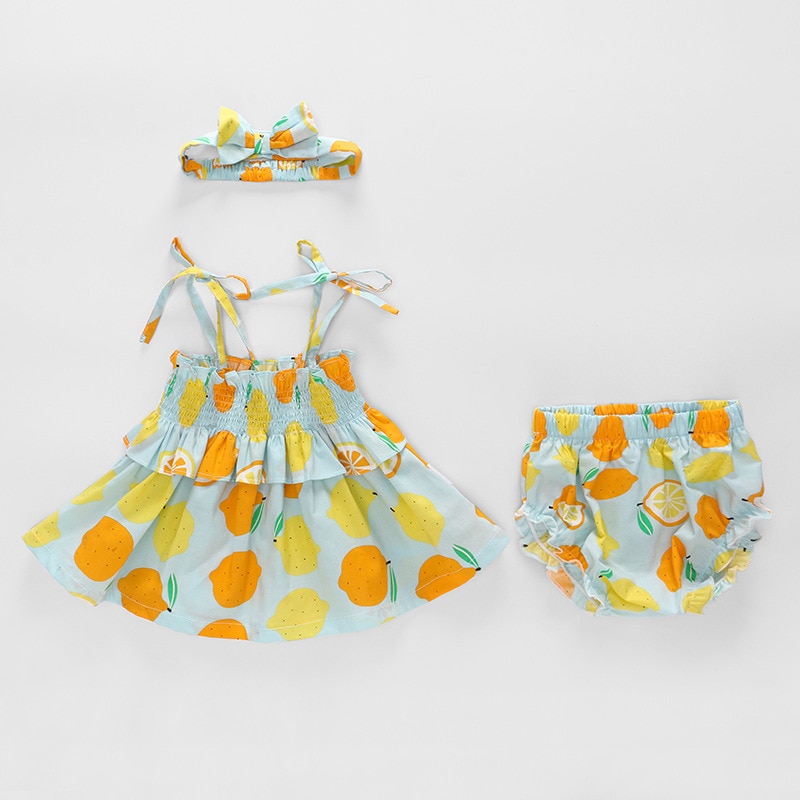 New Summer Baby Girl Sets Sleeveless Fruit Print Blue Lemon Vest+PP Shorts+Headwear Newborn Clothing E9003 New Summer Baby Girl Sets Sleeveless Fruit Print Blue Lemon Vest+PP Shorts+Headwear Newborn Clothing E9003