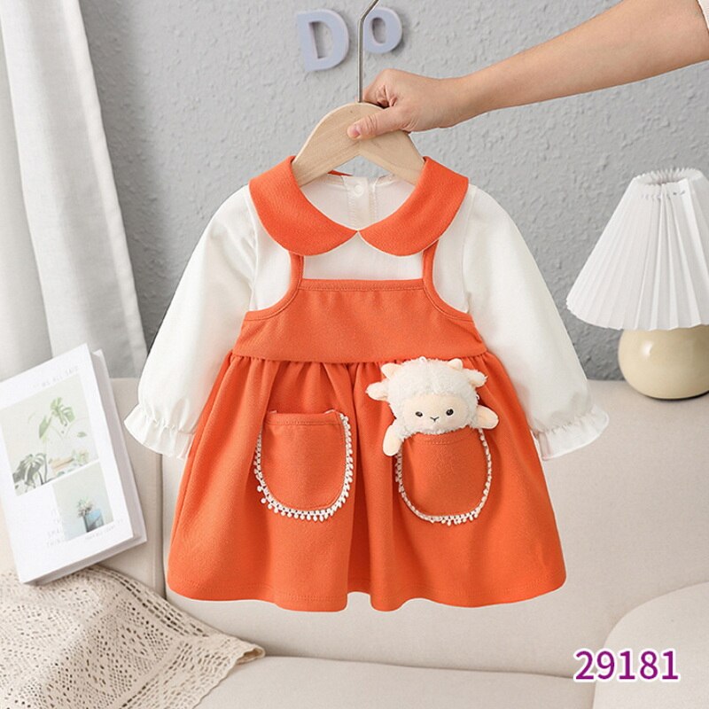 2022 Spring Family Matching Sister Clothes Long Sleeves Orange Sheep Romper+Princess Dress Twins Cute Clothes Outfits E9181 2022 Spring Family Matching Sister Clothes Long Sleeves Orange Sheep Romper+Princess Dress Twins Cute Clothes Outfits E9181
