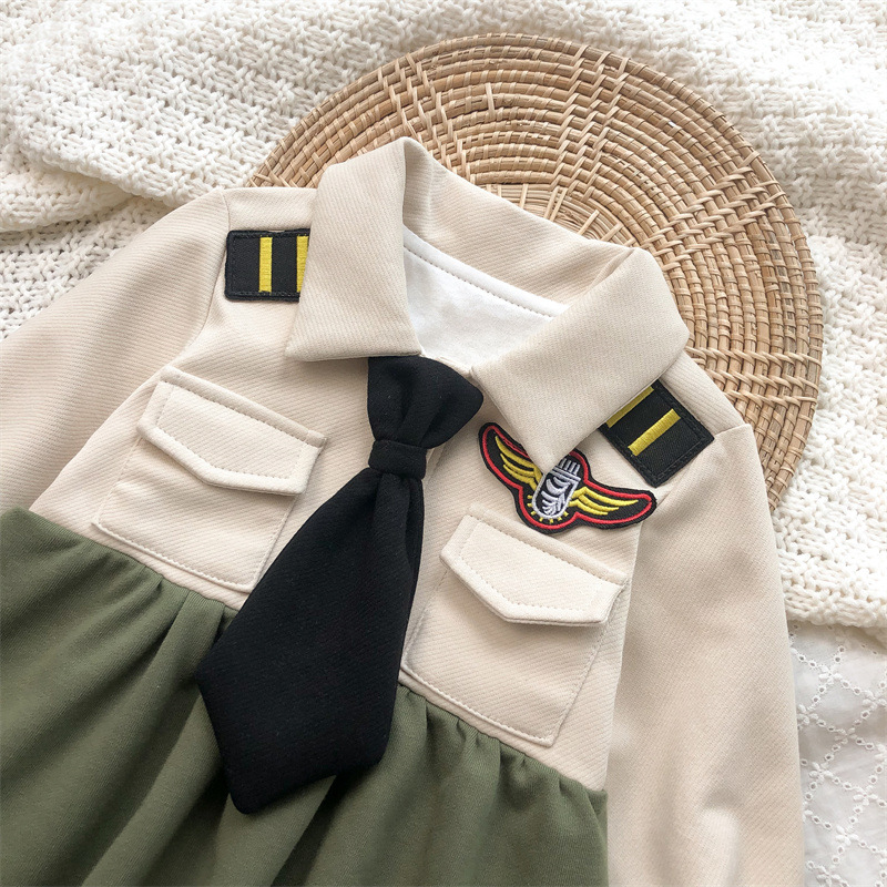 New Autumn Family Matching Outfits for Baby Girl Boy Long Slevees Tie Dress+Turn-down Collar Romper Sister Brother Clothes E2266