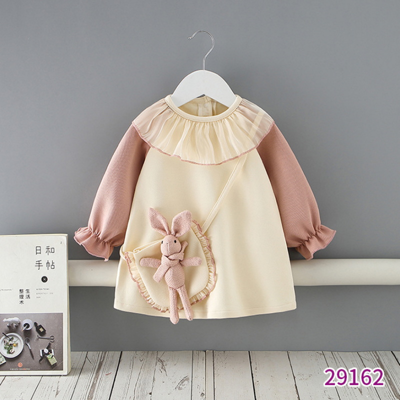 2022 Spring Family Matching Sister Clothes Long Sleeves Pink Rabbit Romper+Princess Baby Dress Twins Cute Clothes Outfits E9152