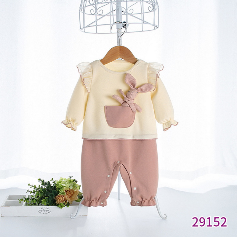 2022 Spring Family Matching Sister Clothes Long Sleeves Pink Rabbit Romper+Princess Baby Dress Twins Cute Clothes Outfits E9152