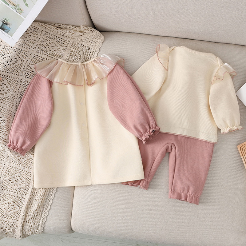 2022 Spring Family Matching Sister Clothes Long Sleeves Pink Rabbit Romper+Princess Baby Dress Twins Cute Clothes Outfits E9152