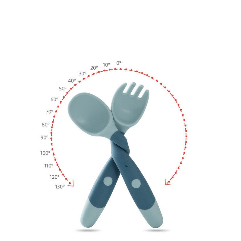 2PCS Silicone Spoon Fork Set for Baby Utensils Auxiliary Food Toddler Learn To Eat Training Bendable Soft Fork Infant Tableware
