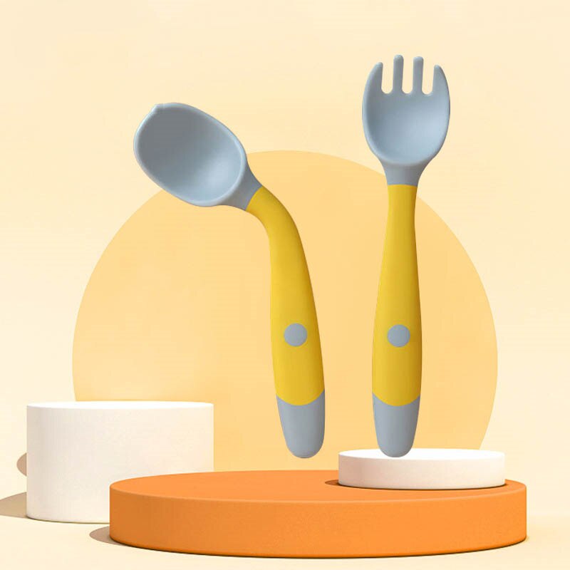 2PCS Silicone Spoon Fork Set for Baby Utensils Auxiliary Food Toddler Learn To Eat Training Bendable Soft Fork Infant Tableware 2PCS Silicone Spoon Fork Set for Baby Utensils Auxiliary Food Toddler Learn To Eat Training Bendable Soft Fork Infant Tableware