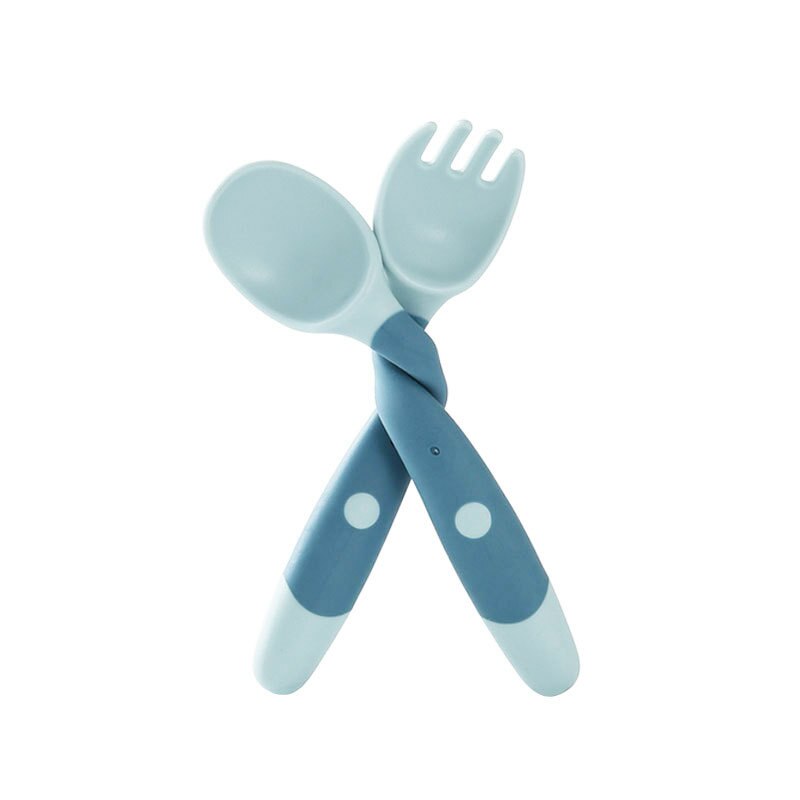 2PCS Silicone Spoon Fork Set for Baby Utensils Auxiliary Food Toddler Learn To Eat Training Bendable Soft Fork Infant Tableware