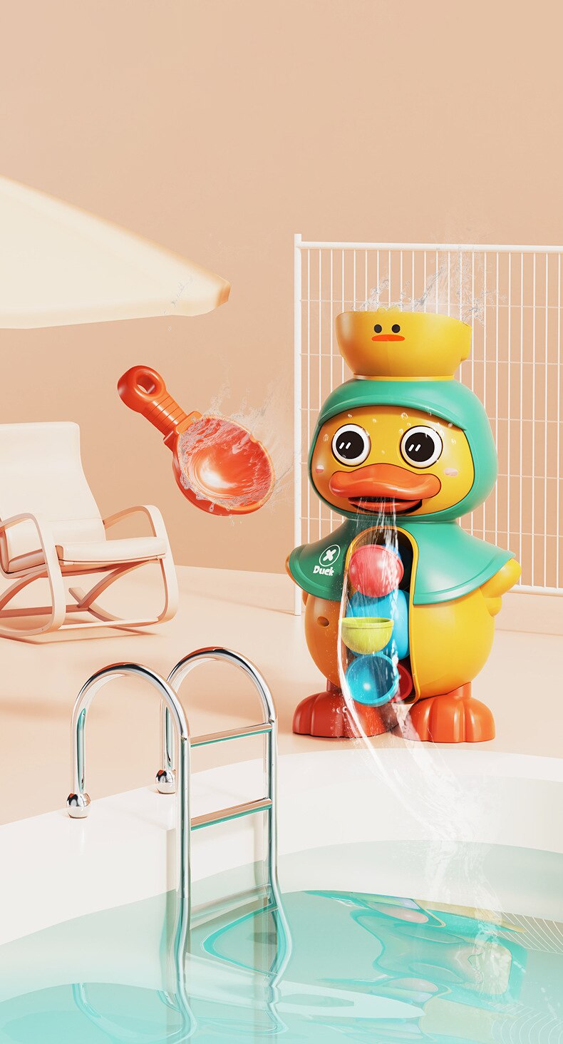 Kids Shower Bath Toys Cute Duck Bathtub Toys for Toddlers 1-4 Years Old with Rotating Water Wheels Bathroom Power Suction Water