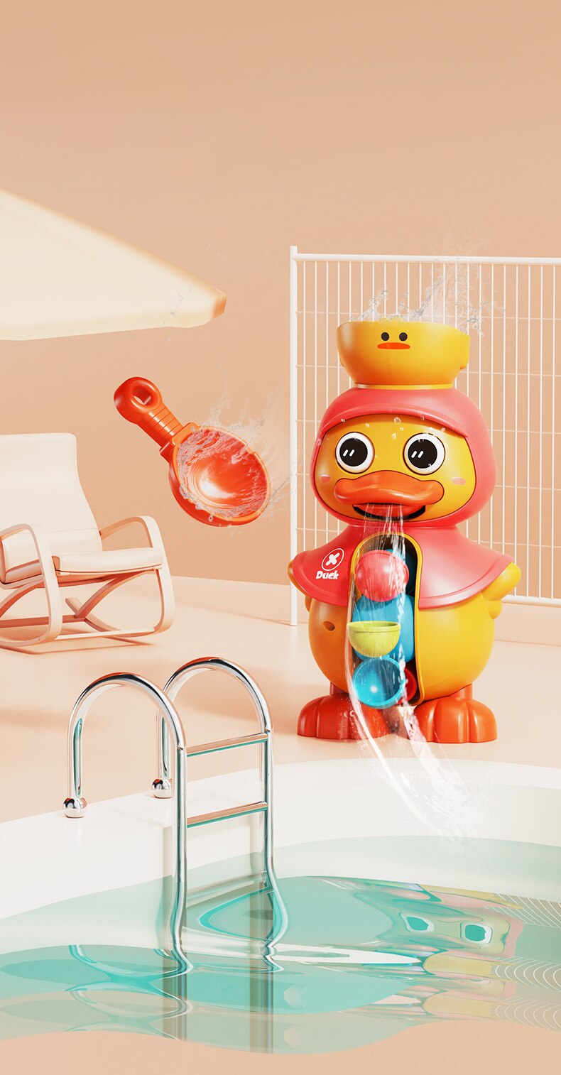 Kids Shower Bath Toys Cute Duck Bathtub Toys for Toddlers 1-4 Years Old with Rotating Water Wheels Bathroom Power Suction Water
