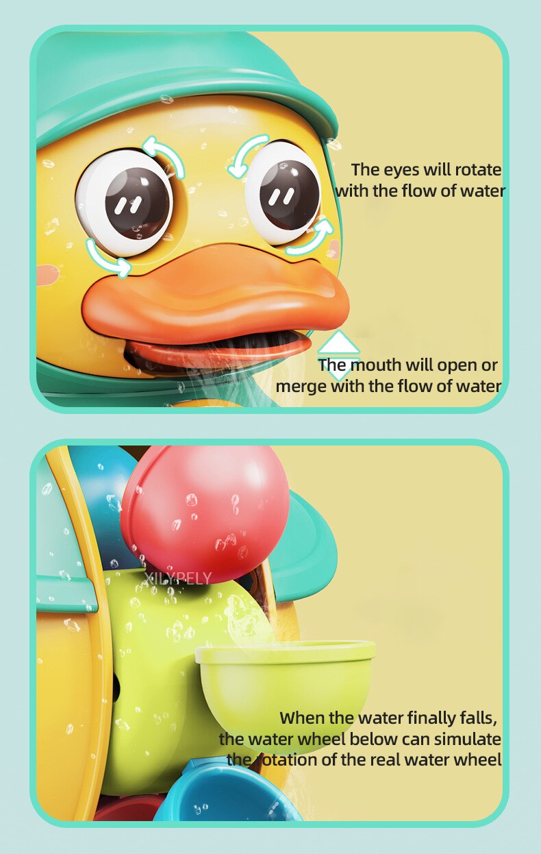 Kids Shower Bath Toys Cute Duck Bathtub Toys for Toddlers 1-4 Years Old with Rotating Water Wheels Bathroom Power Suction Water