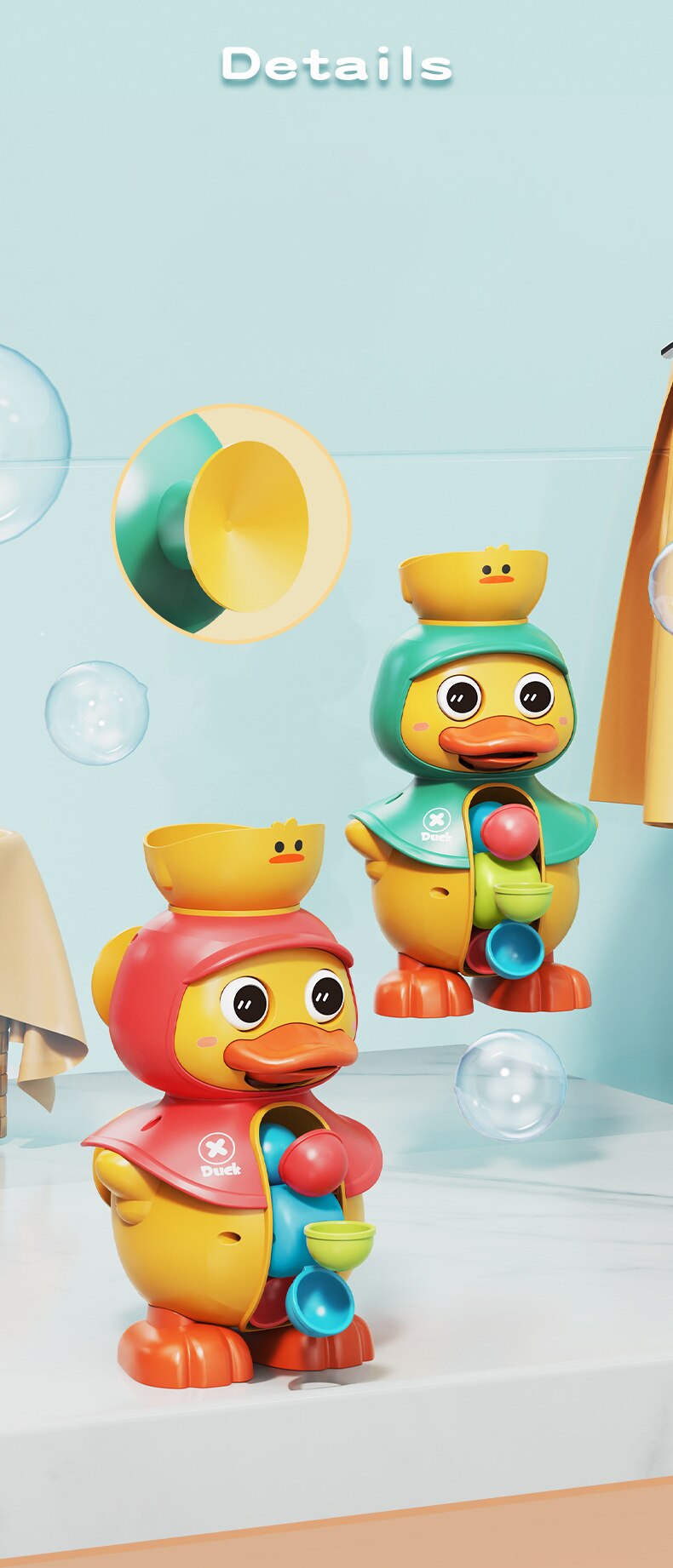 Kids Shower Bath Toys Cute Duck Bathtub Toys for Toddlers 1-4 Years Old with Rotating Water Wheels Bathroom Power Suction Water