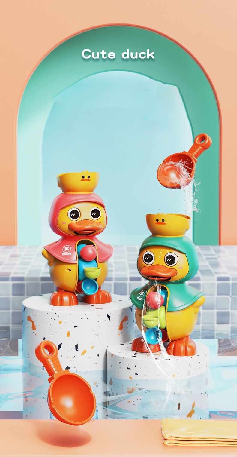 Kids Shower Bath Toys Cute Duck Bathtub Toys for Toddlers 1-4 Years Old with Rotating Water Wheels Bathroom Power Suction Water
