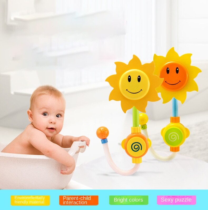 Baby Shower Faucet Squirting Sprinkler Sunflower Toys Strong Suction children's Bathroom Water Game Play Manual Pressure Spray