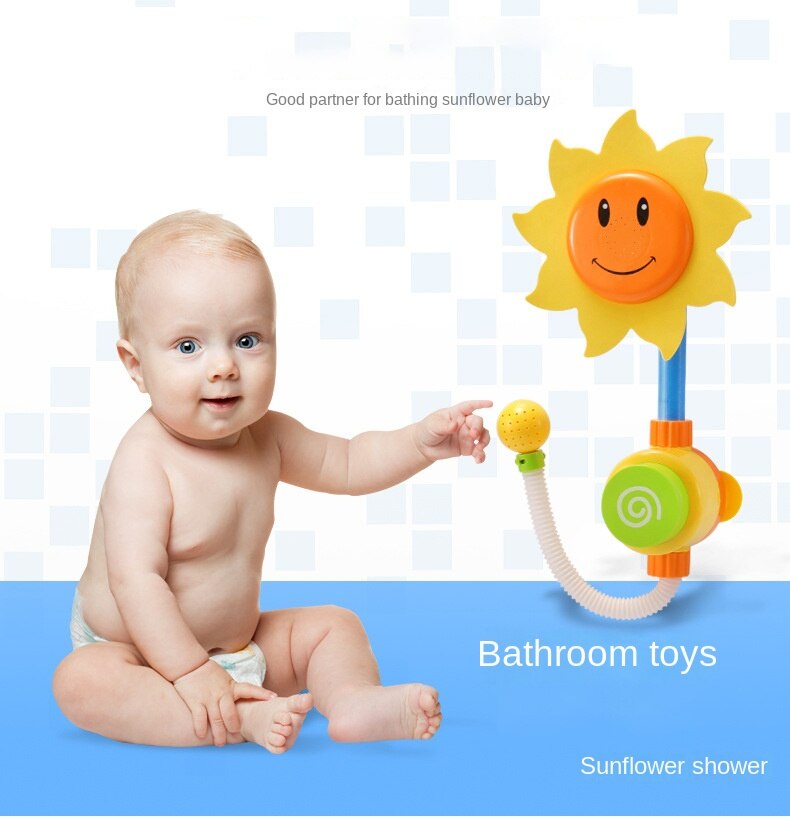 Baby Shower Faucet Squirting Sprinkler Sunflower Toys Strong Suction children's Bathroom Water Game Play Manual Pressure Spray