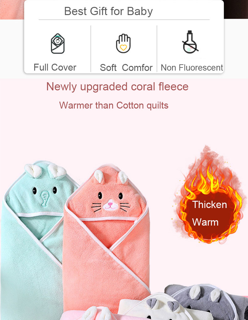 Baby Bath Towel Girl Boy Soft Cartoon Baby Towels Newborn with Hood Coral Fleece Infant  Blanket Baby Bathrobe Quilt Washcloth