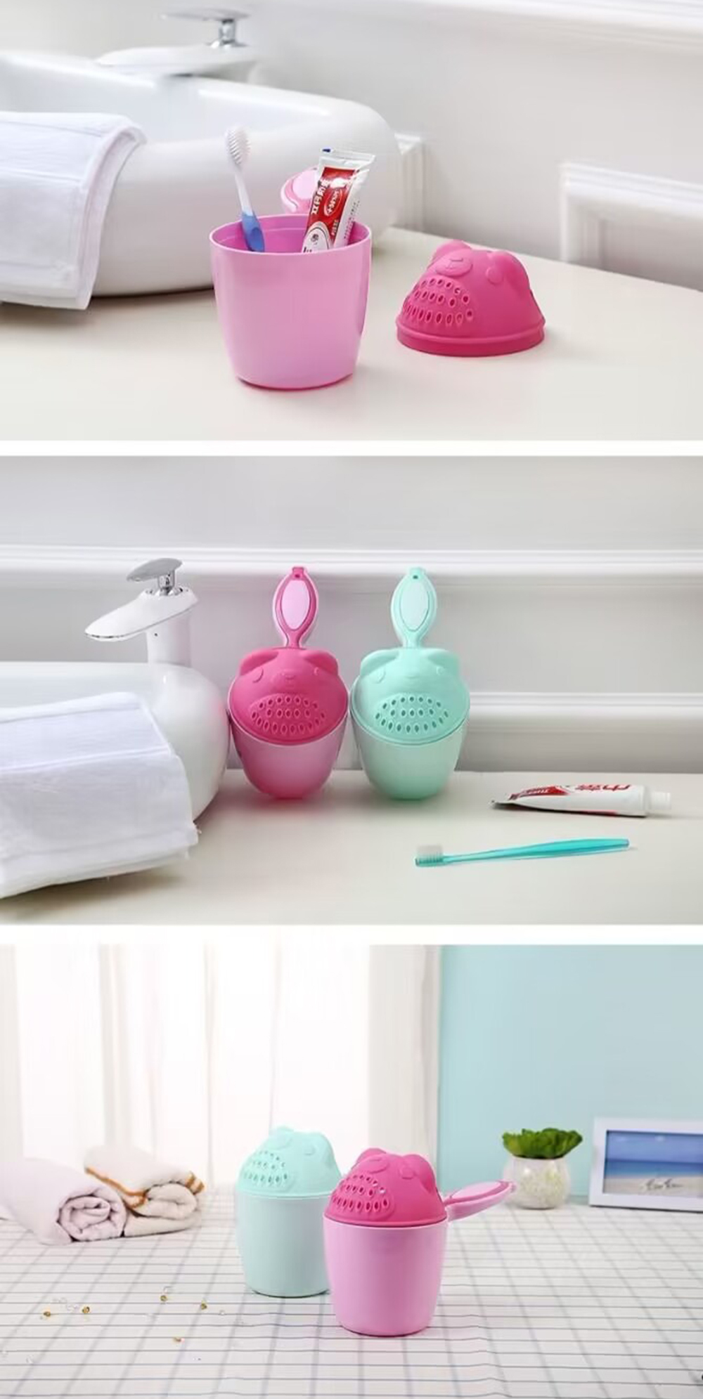 Lovely Baby Bath Cup Boys Girls Shampoo Cup Toddler Baby Shower Sprinkler Spoon Washing Hair Cup Bath Tool Baby Tubs Accessories