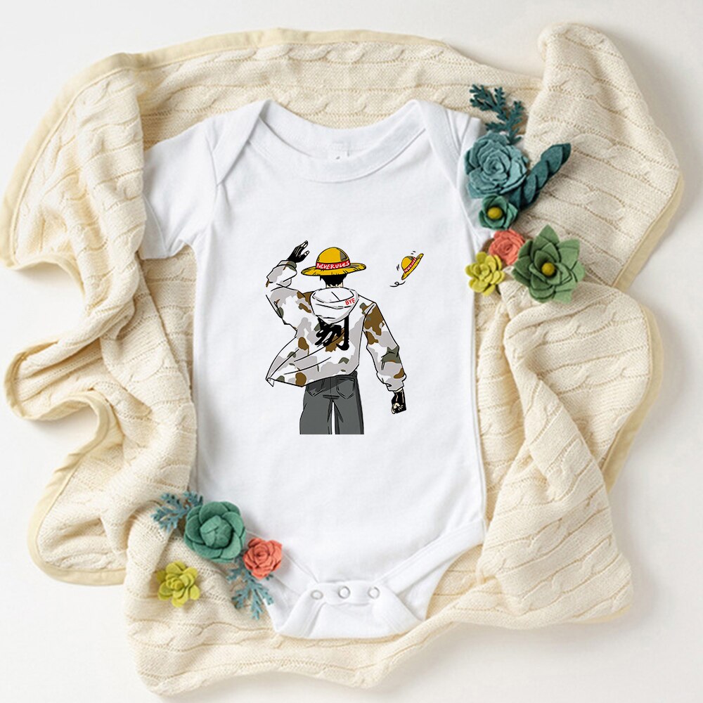 Cute Luffy Baby Boy Clothes Bodysuit Fashion Summer Harajuku Kawaii Newborn Outfits Comics Anime One Piece Style Infant Onesies