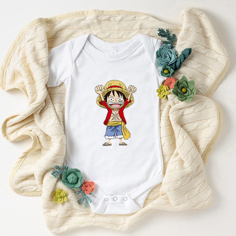 Cute Luffy Baby Boy Clothes Bodysuit Fashion Summer Harajuku Kawaii Newborn Outfits Comics Anime One Piece Style Infant Onesies