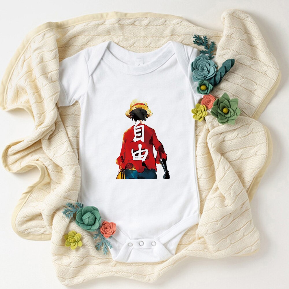 Cute Luffy Baby Boy Clothes Bodysuit Fashion Summer Harajuku Kawaii Newborn Outfits Comics Anime One Piece Style Infant Onesies