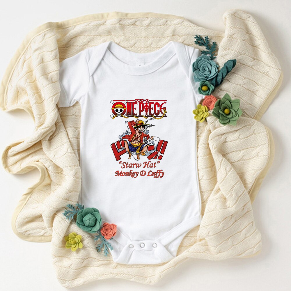 Cute Luffy Baby Boy Clothes Bodysuit Fashion Summer Harajuku Kawaii Newborn Outfits Comics Anime One Piece Style Infant Onesies