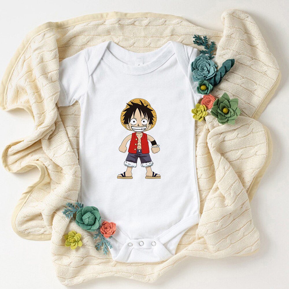 Cute Luffy Baby Boy Clothes Bodysuit Fashion Summer Harajuku Kawaii Newborn Outfits Comics Anime One Piece Style Infant Onesies