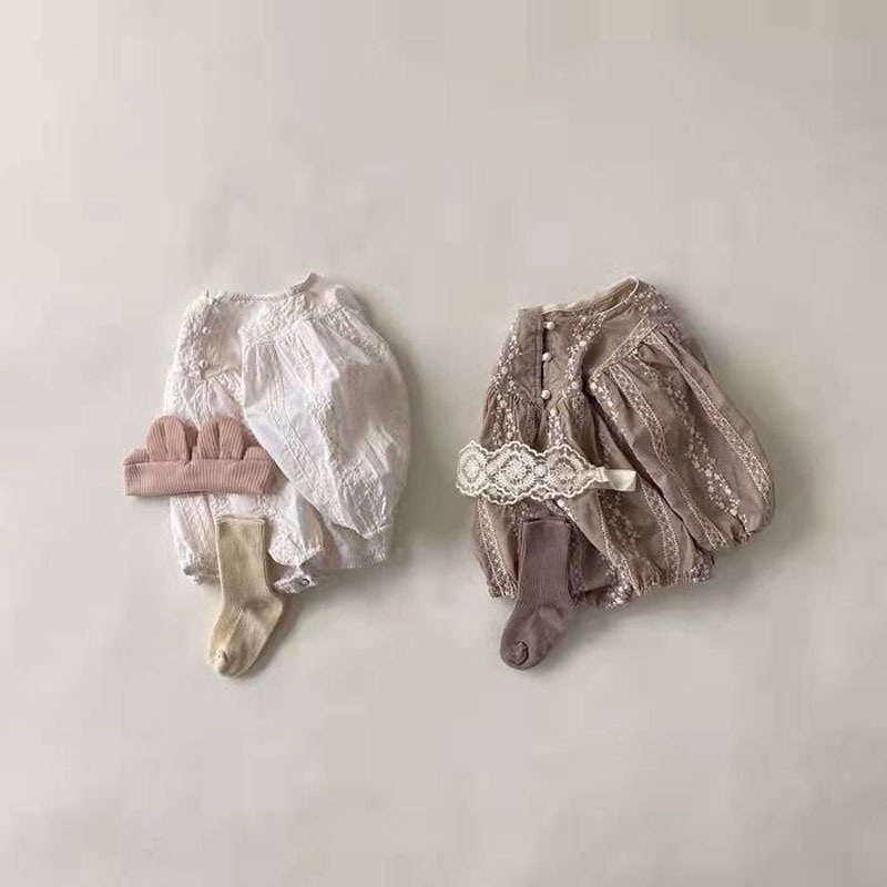 2022 Korean Style Spring Baby Wear Girl Bodysuit Long Sleeves Round Collar Jumpsuit Children Birthday Clothes E3000