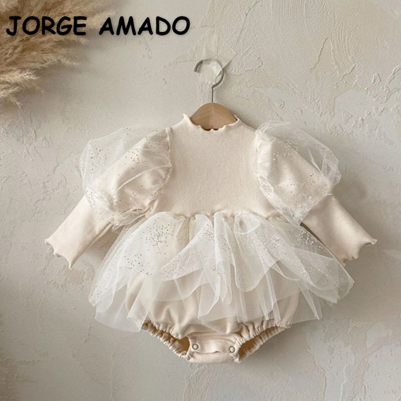 2022 Korean Style Spring Winter Baby Girl Bodysuit Long Sleeves Beige Knitwear Princess Jumpsuit Child Fairy Clothes E980 2022 Korean Style Spring Winter Baby Girl Bodysuit Long Sleeves Beige Knitwear Princess Jumpsuit Child Fairy Clothes E980