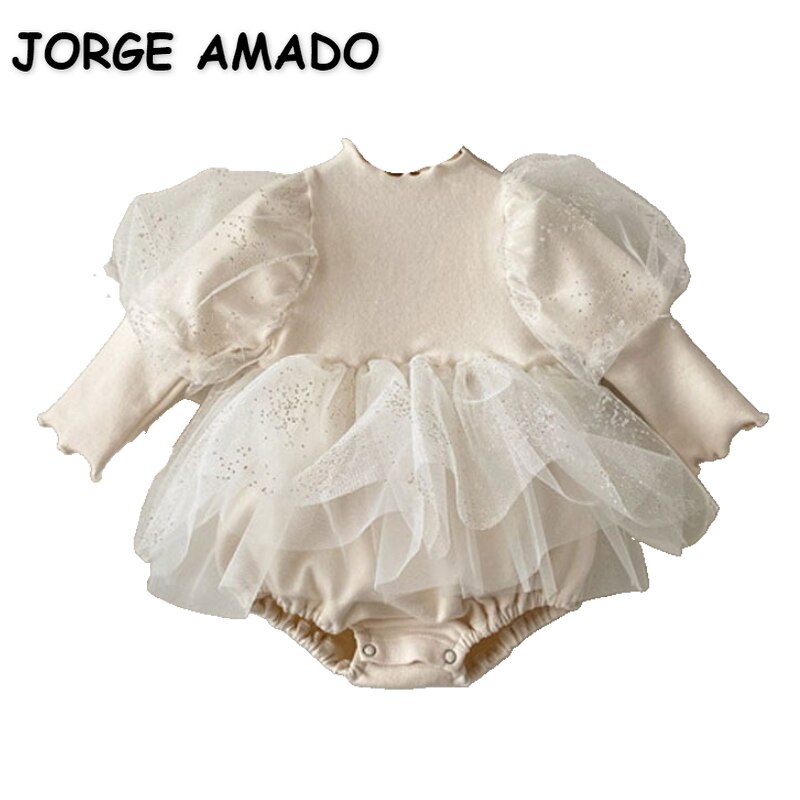 2022 Korean Style Spring Winter Baby Girl Bodysuit Long Sleeves Beige Knitwear Princess Jumpsuit Child Fairy Clothes E980 2022 Korean Style Spring Winter Baby Girl Bodysuit Long Sleeves Beige Knitwear Princess Jumpsuit Child Fairy Clothes E980