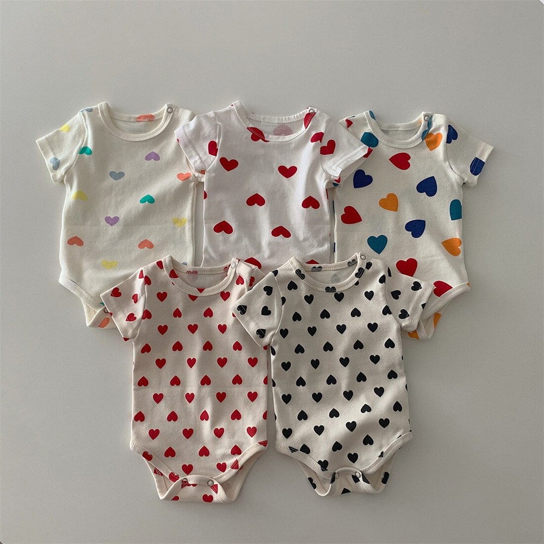 Infant Summer Thin Loose Comfortable Breathable Jumpsuit Baby Girl Cute Love Pattern Cotton Bodysuit One Piece Boy Outfits