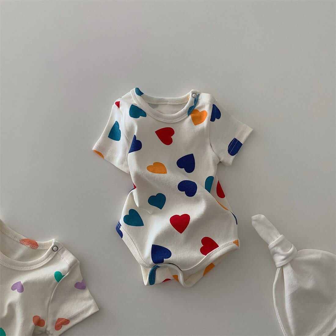 Infant Summer Thin Loose Comfortable Breathable Jumpsuit Baby Girl Cute Love Pattern Cotton Bodysuit One Piece Boy Outfits