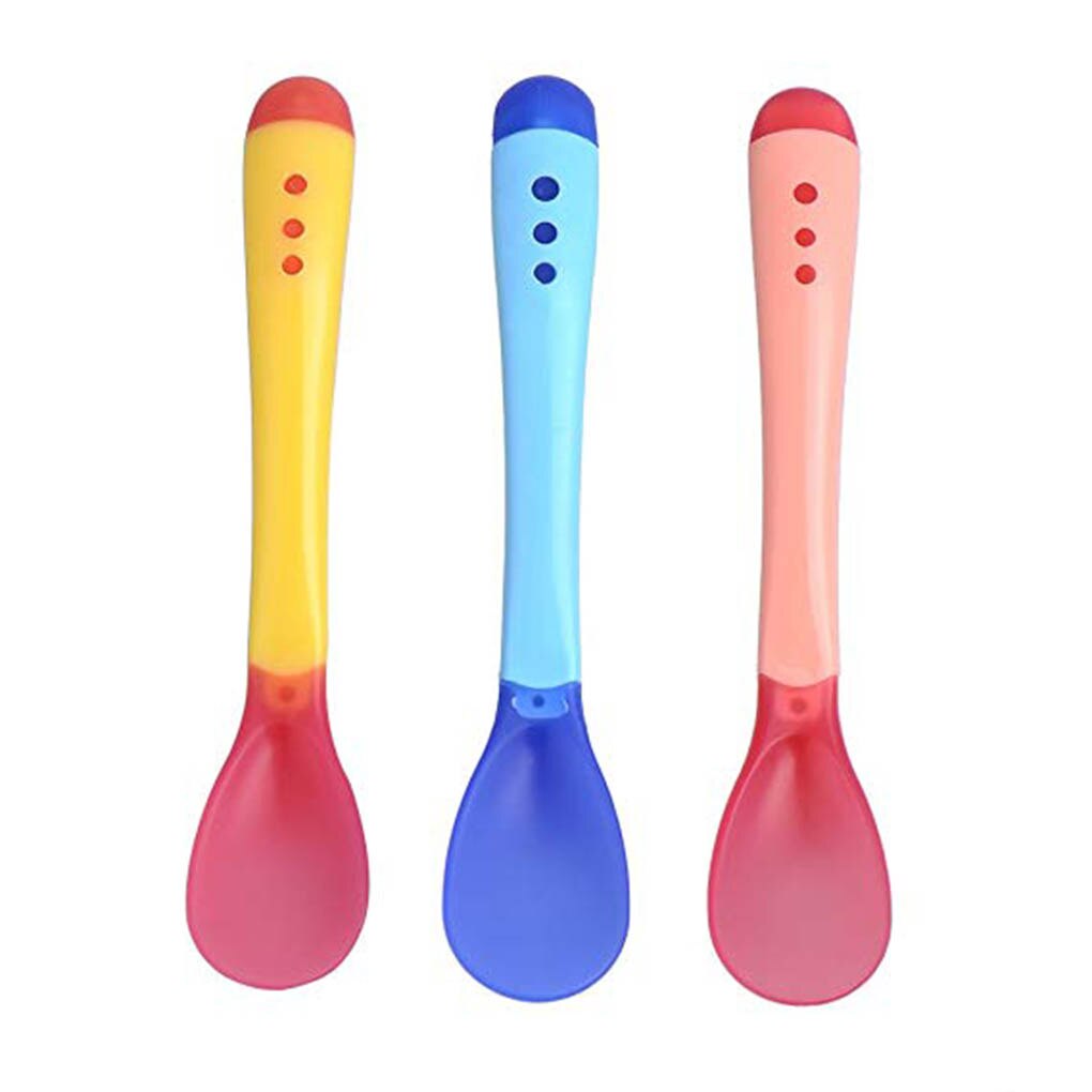 Hot Sale 3pcs/set Small Toddlers Utensils Plastic Baby Spoons Infant Feeding Tool Heat Sensitive Kids Tableware