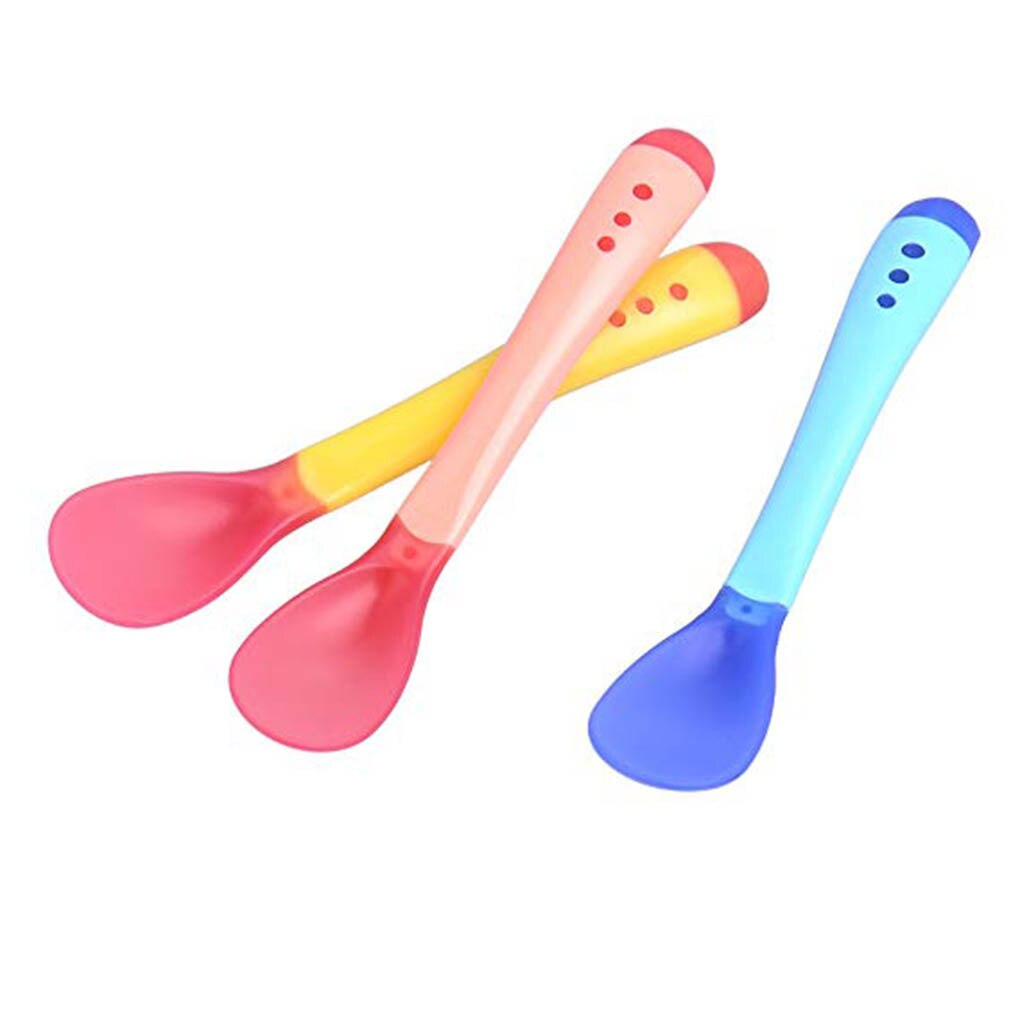 Hot Sale 3pcs/set Small Toddlers Utensils Plastic Baby Spoons Infant Feeding Tool Heat Sensitive Kids Tableware
