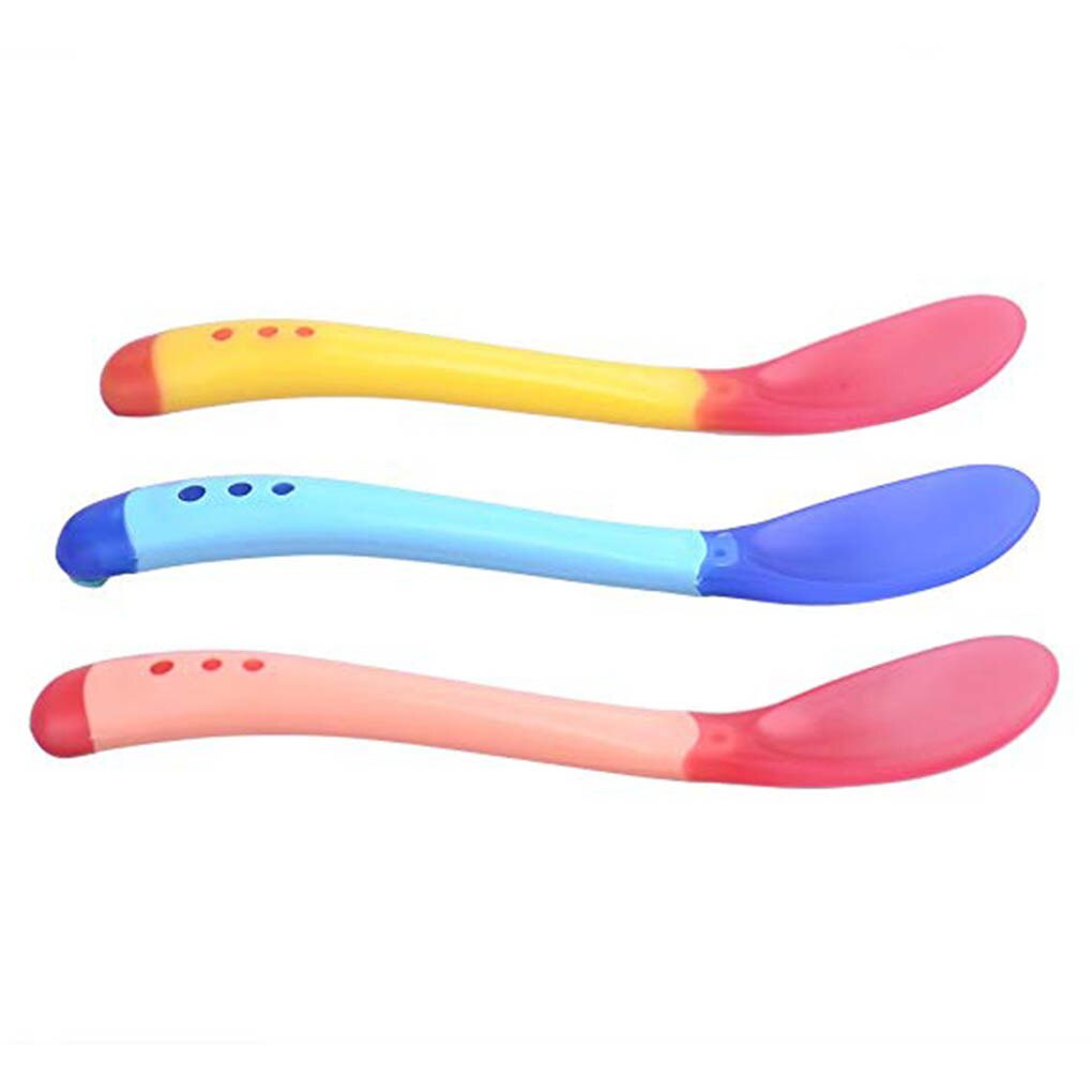 Hot Sale 3pcs/set Small Toddlers Utensils Plastic Baby Spoons Infant Feeding Tool Heat Sensitive Kids Tableware