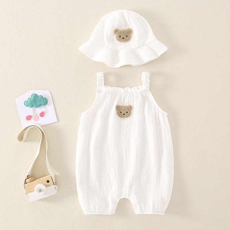 2023 Summer New Baby Sleeveless Bodysuit + Hat Thin Cotton Newborn Infant Cartoon Bear Clothes Baby Boy Jumpsuit Girl Overalls 2023 Summer New Baby Sleeveless Bodysuit + Hat Thin Cotton Newborn Infant Cartoon Bear Clothes Baby Boy Jumpsuit Girl Overalls