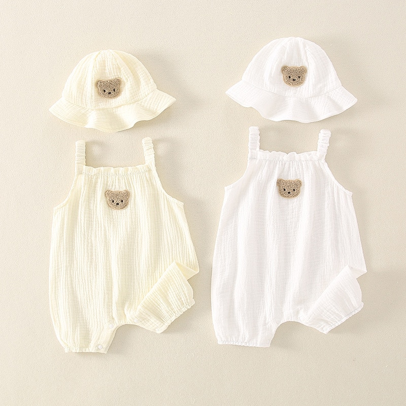2023 Summer New Baby Sleeveless Bodysuit + Hat Thin Cotton Newborn Infant Cartoon Bear Clothes Baby Boy Jumpsuit Girl Overalls 2023 Summer New Baby Sleeveless Bodysuit + Hat Thin Cotton Newborn Infant Cartoon Bear Clothes Baby Boy Jumpsuit Girl Overalls