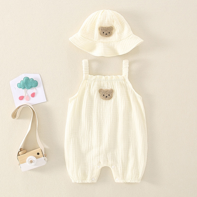 2023 Summer New Baby Sleeveless Bodysuit + Hat Thin Cotton Newborn Infant Cartoon Bear Clothes Baby Boy Jumpsuit Girl Overalls 2023 Summer New Baby Sleeveless Bodysuit + Hat Thin Cotton Newborn Infant Cartoon Bear Clothes Baby Boy Jumpsuit Girl Overalls