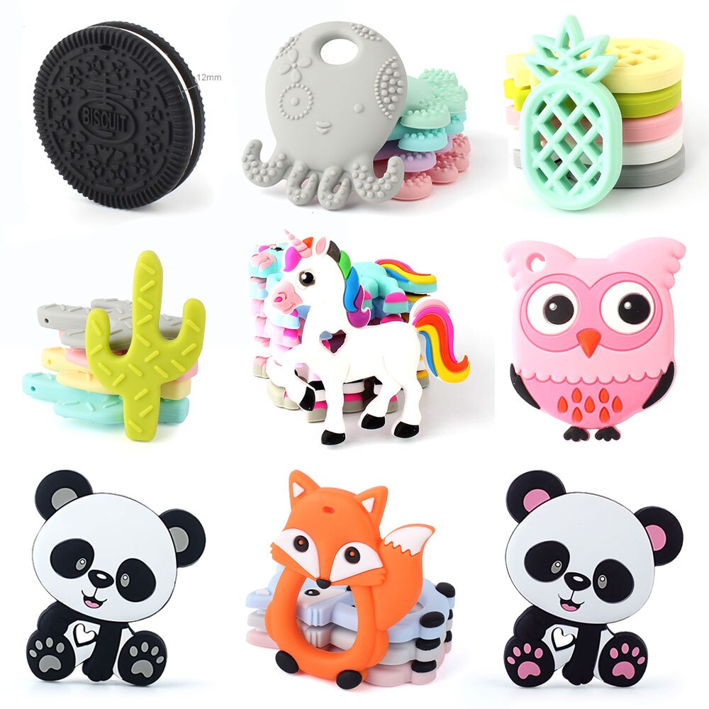 1pc Animals Silicone Baby Teether Cartoon Panda Fox Unicorn Food Grade Tiny Rod Rodent Baby Chew Molar Nursing Teething Teethers